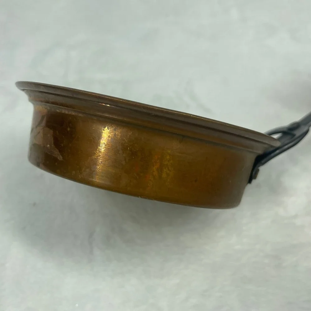 Vintage Solid Copper Pan Forged Iron Handle Hanging Hearth Kitchen Primitive